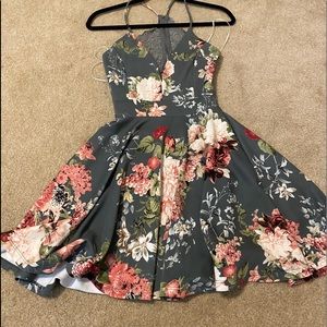 Grey w/ floral homecoming/formal dress